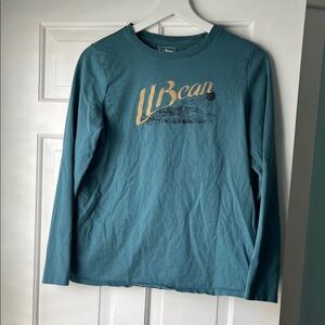 L.L. Bean Teal Pajama Top Long Sleeve Shirt with Gold Logo